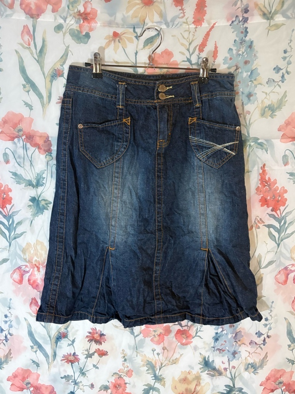 Vintage Denim A-Line Skirt - Dark Blue